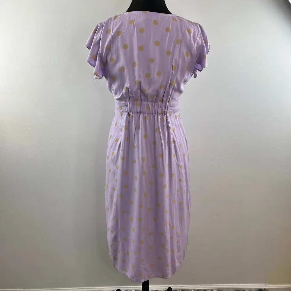 L Space Jordan Polka Dot V-Neck Flutter Sleeve Button-Front Dress Lilac Purple S - Picture 8 of 9